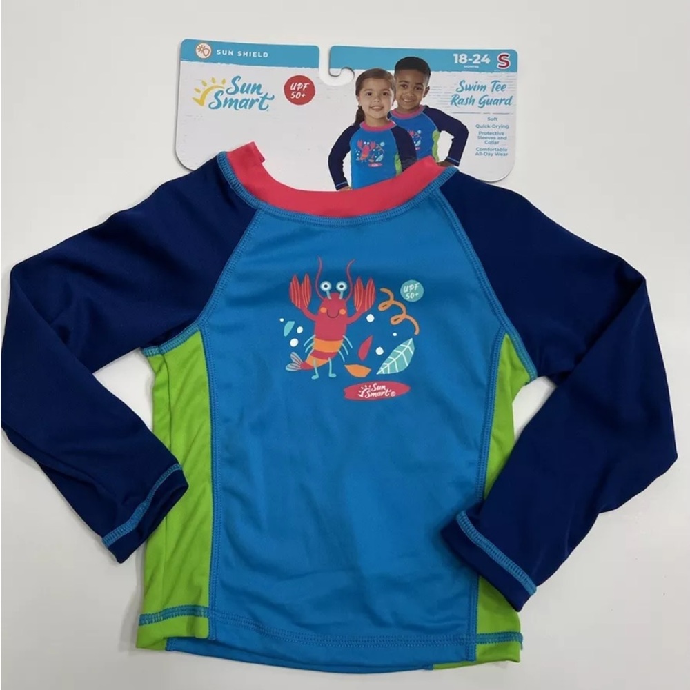 NWT Sun Smart Swim Tee Rash Guard Kids Size Small 18-24 Months UPF 50+